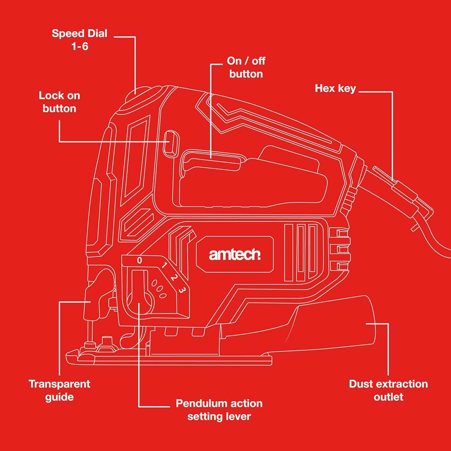Amtech 600W Electric Jigsaw Variable Speed 230V Pendulum Action | Includes 15pc Saw Blades
