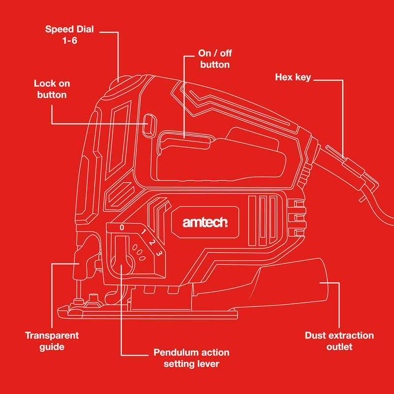 Amtech 600W Electric Jigsaw Variable Speed 230V Pendulum Action | Includes 15pc Saw Blades
