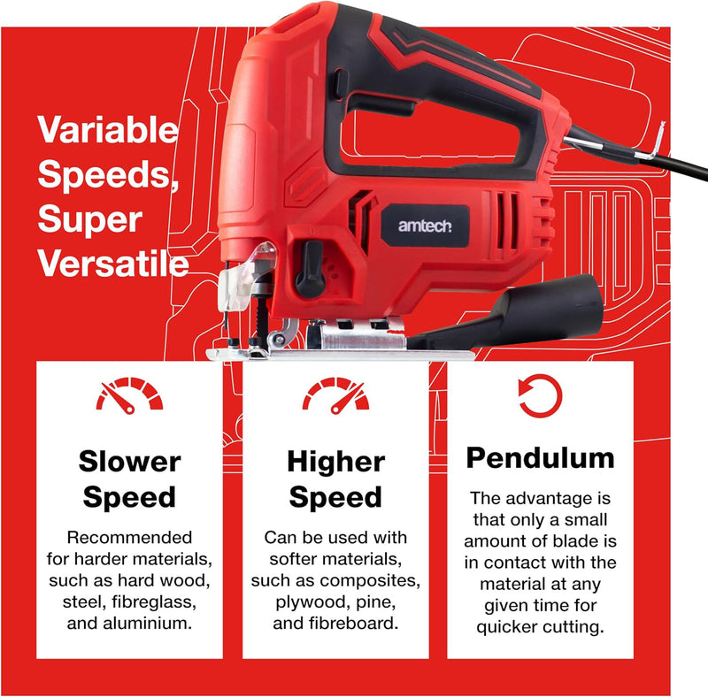 Amtech 600W Electric Jigsaw with Variable Speed Control and Pendulum Action | 2 Year Warranty
