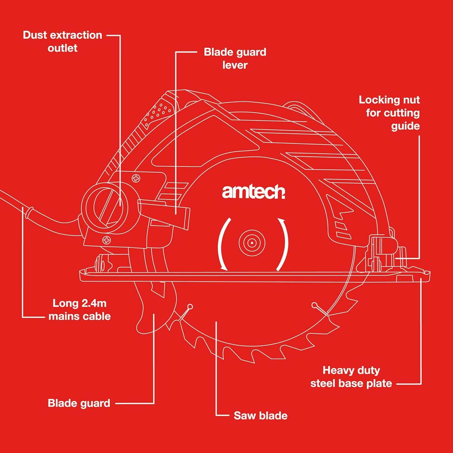 Circular Saw 1400W 230V Electric Wood Cutting Power Tool + 4 x 185mm TCT Blades