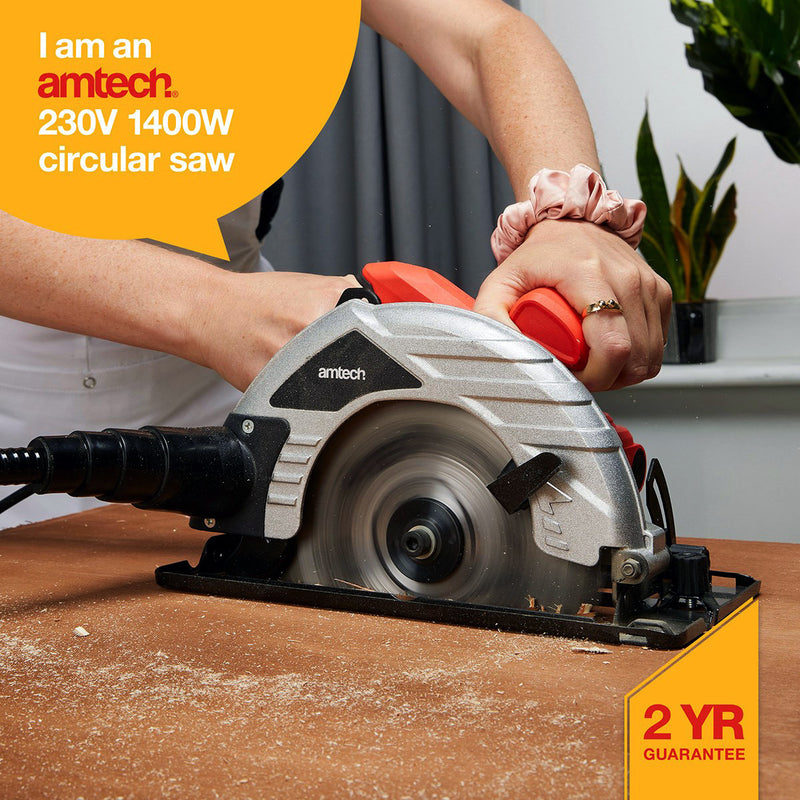 Amtech 1400W Electric Circular Saw with 185mm TCT Saw Blade