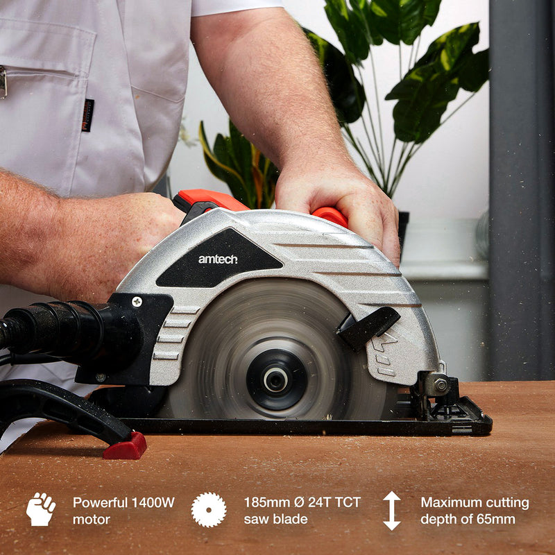 Amtech 1400W Electric Circular Saw with 185mm TCT Saw Blade