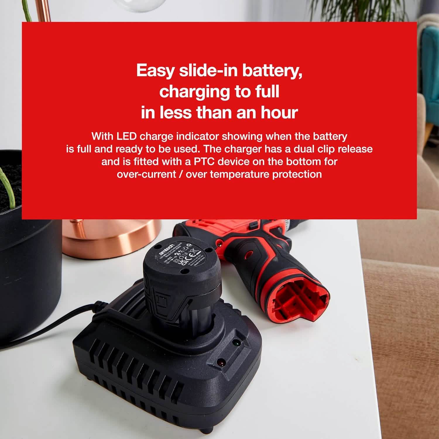 Amtech 12V Cordless Electric Drill Driver with 2Ah Li-ion Rechargeable Battery and Charger
