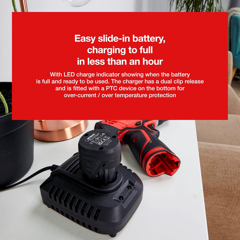 Amtech 12V Cordless Electric Drill Driver with 2Ah Li-ion Rechargeable Battery and Charger