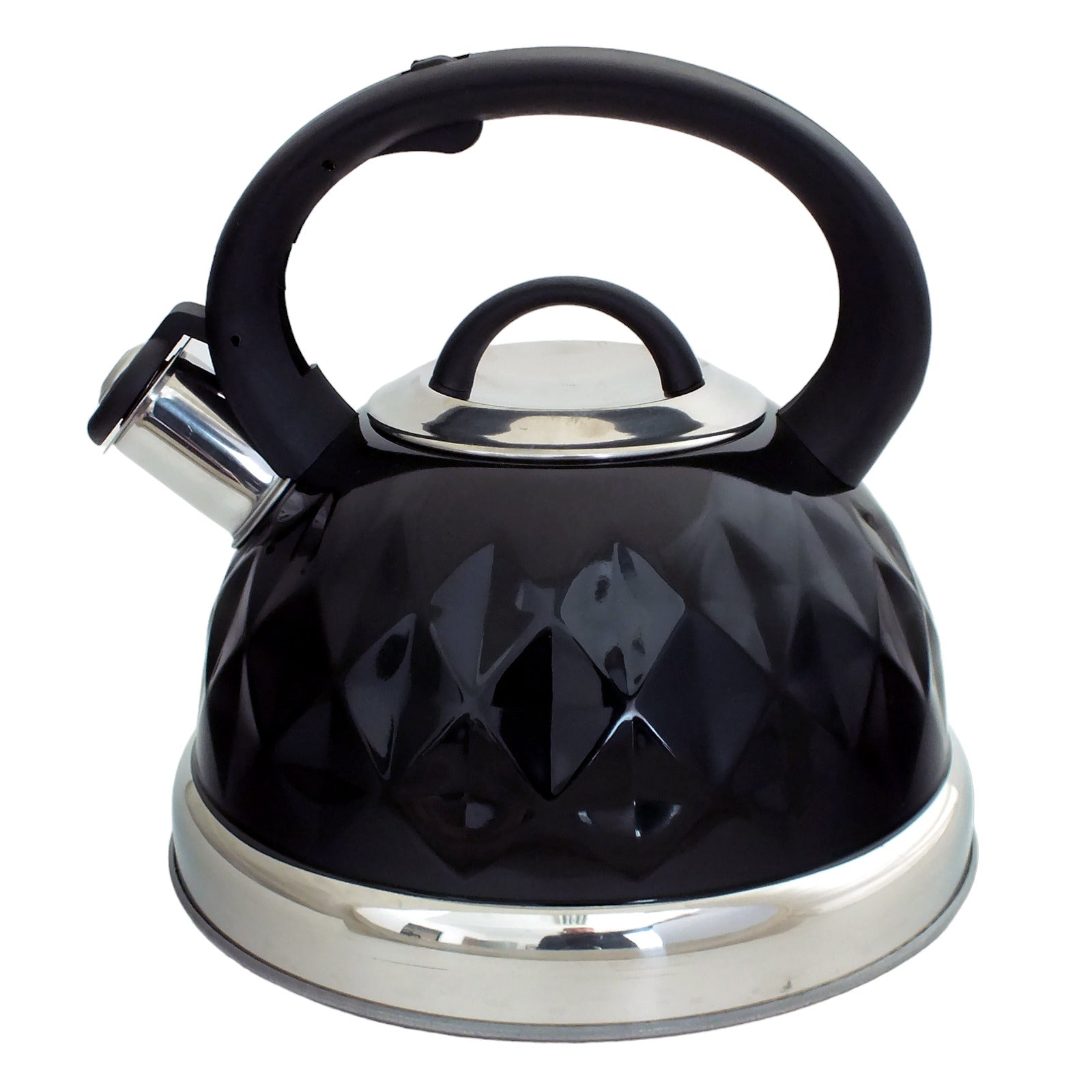 Black Stainless Steel Stovetop Whistling Kettle Diamond Design | For Gas Electric Induction Hobs