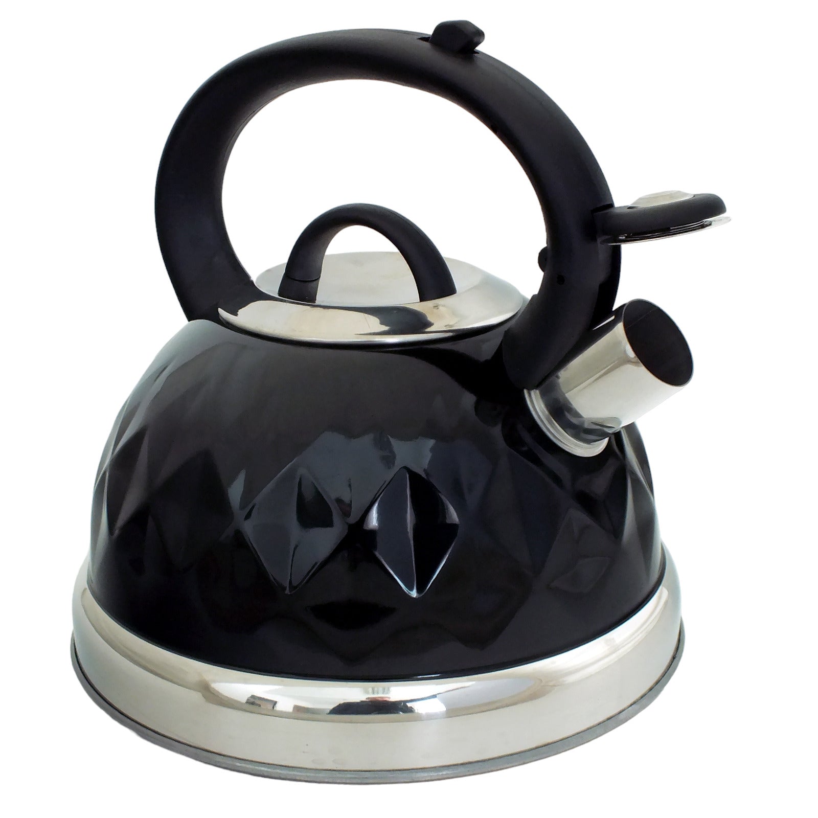 Black Stainless Steel Stovetop Whistling Kettle Diamond Design | For Gas Electric Induction Hobs