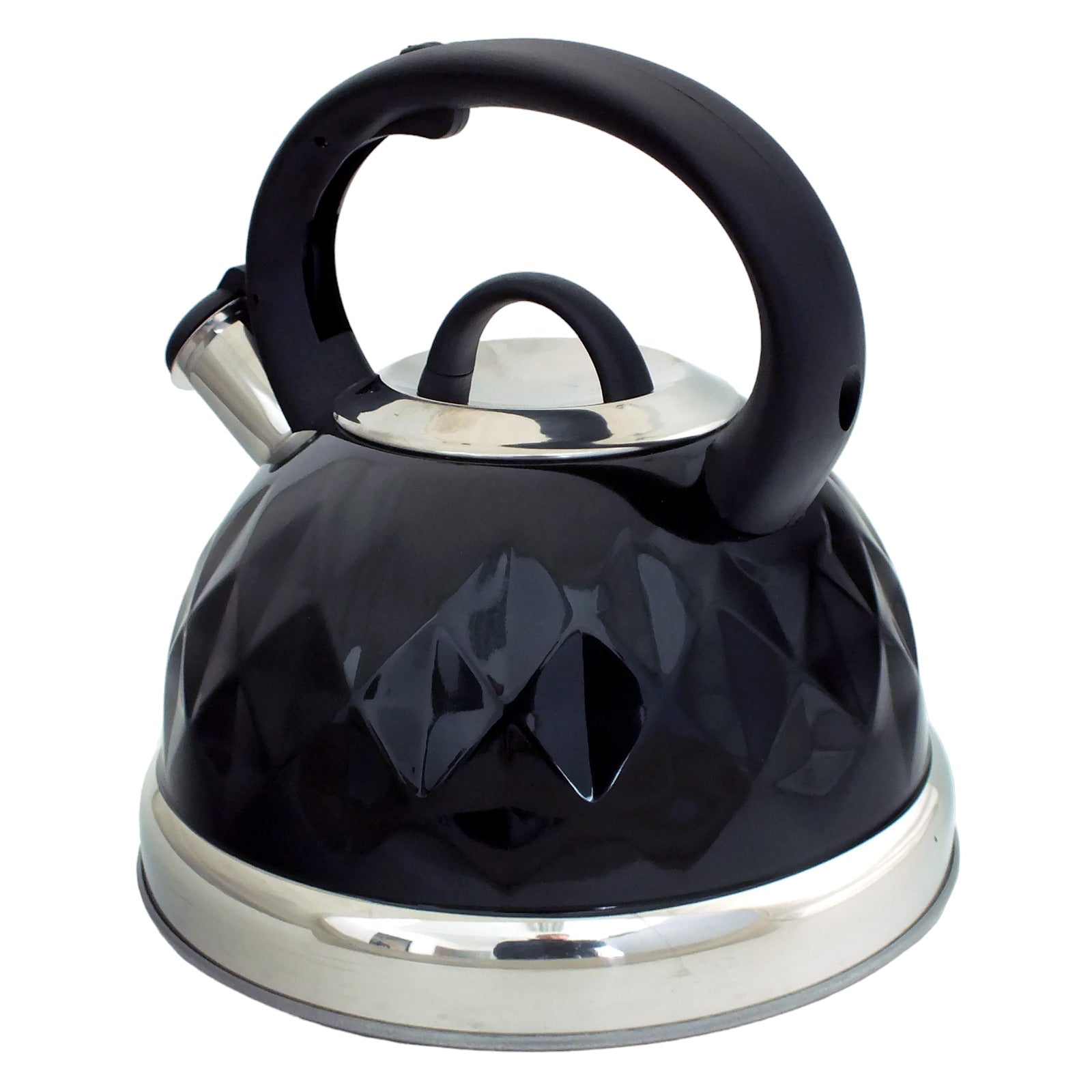 Black Stainless Steel Stovetop Whistling Kettle Diamond Design | For Gas Electric Induction Hobs