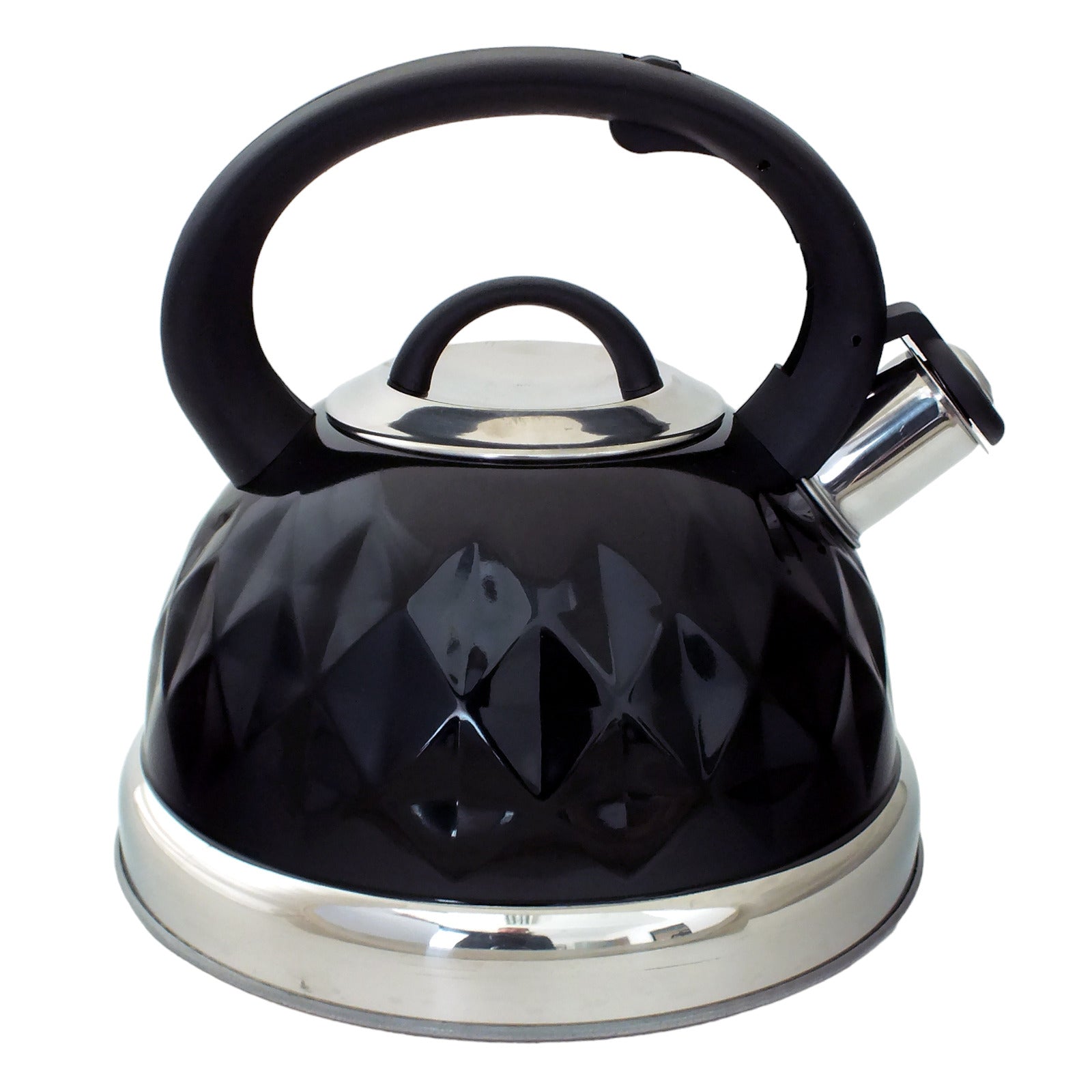 Black Stainless Steel Stovetop Whistling Kettle Diamond Design | For Gas Electric Induction Hobs