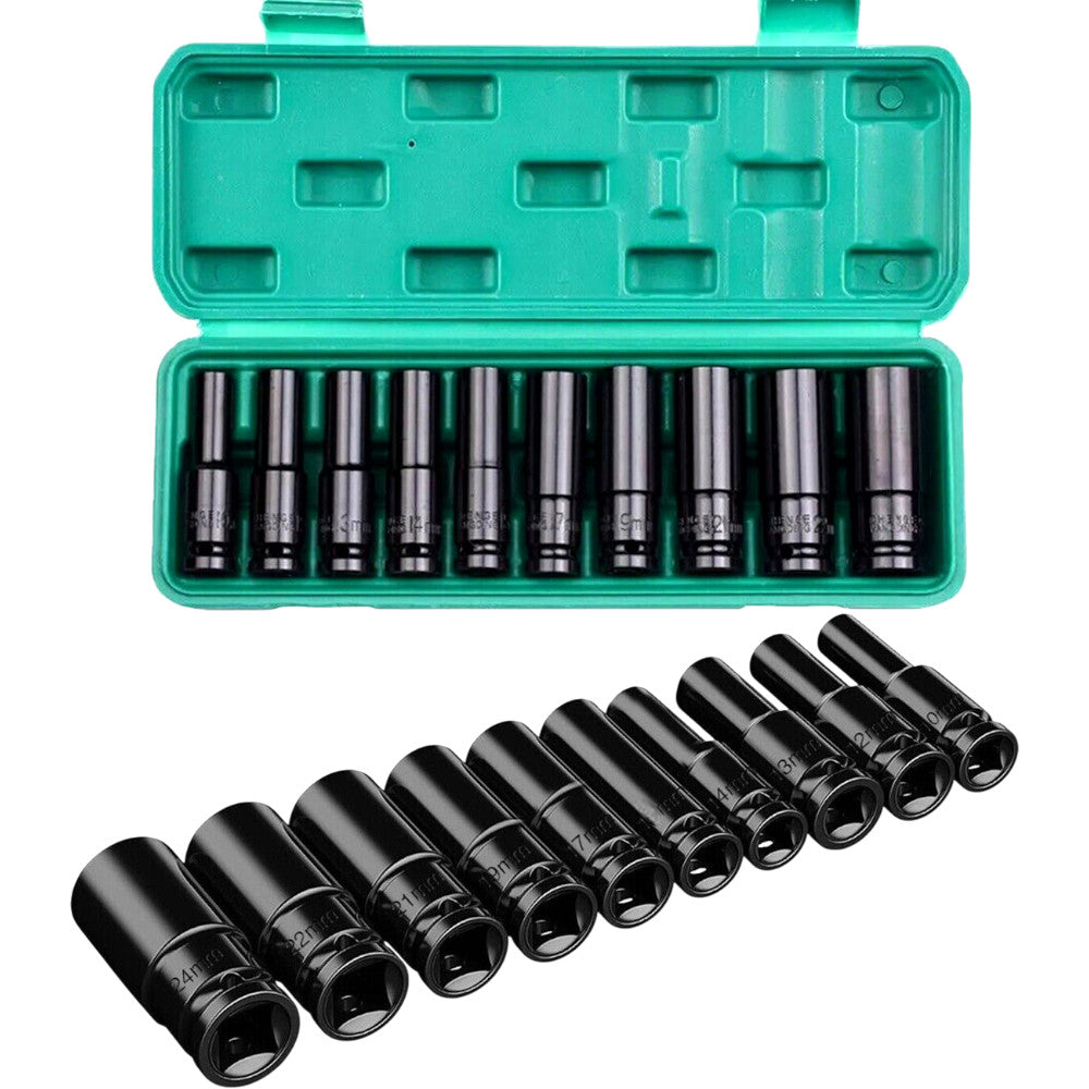 Deep Impact Socket Set Chrome Vanadium (CRV) Steel 10mm-24mm Voche 10PC (1/2 DR)