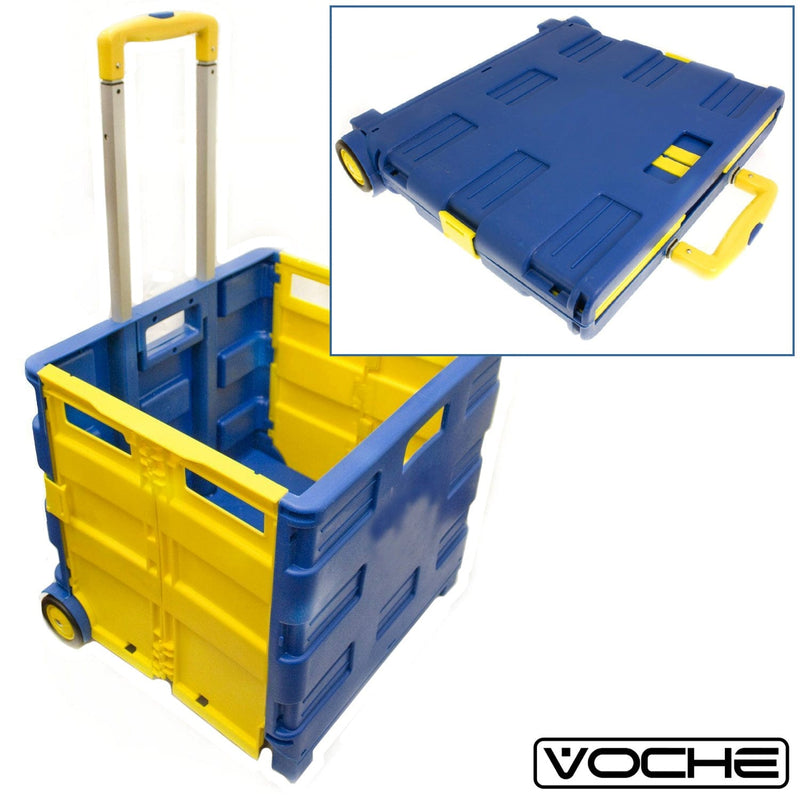 Voche Folding Shopping Cart Voche® Folding Shopping Trolley Cart Foldable Car Boot Storage Box 40Kg Capacity