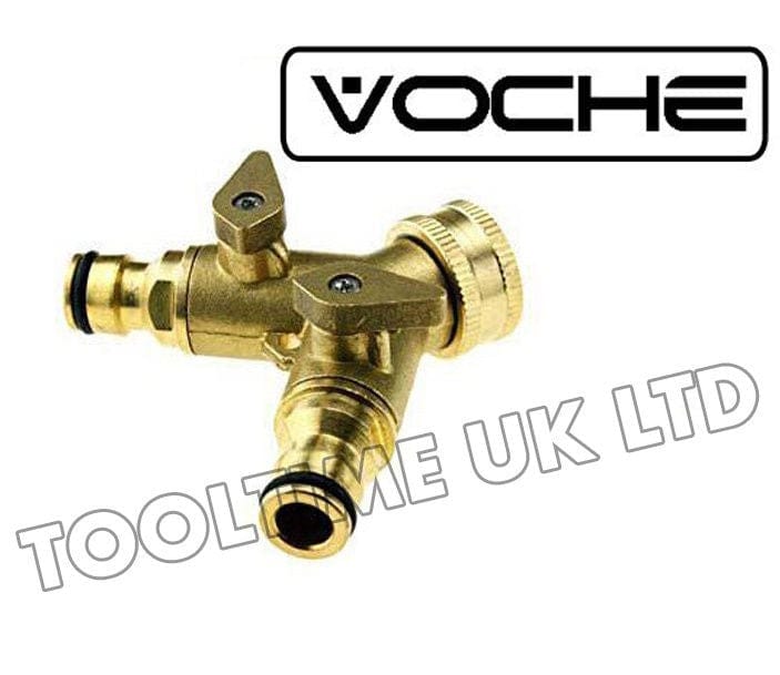 Voche Garden Hose Fittings Voche® Brass Double Adaptor Dual Twin Hose Connector Splitter + Spray Nozzle