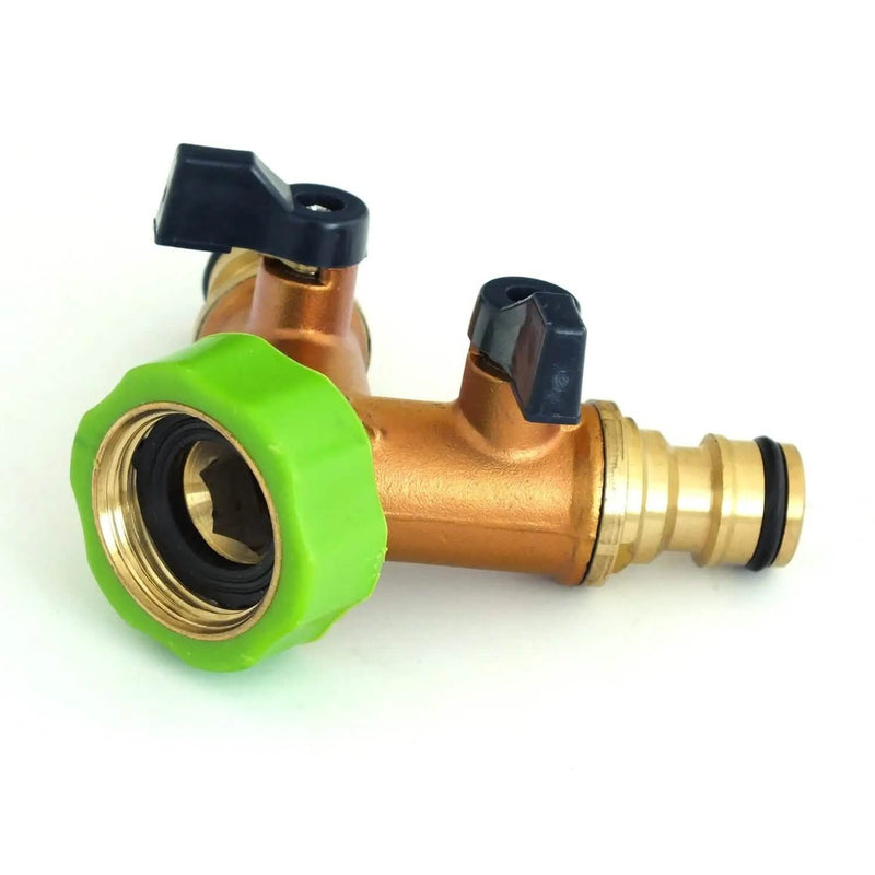 Voche Garden Tap Adaptor Voche Solid Brass 2 Way Double Outside Garden Hose Pipe Tap Splitter Adaptor