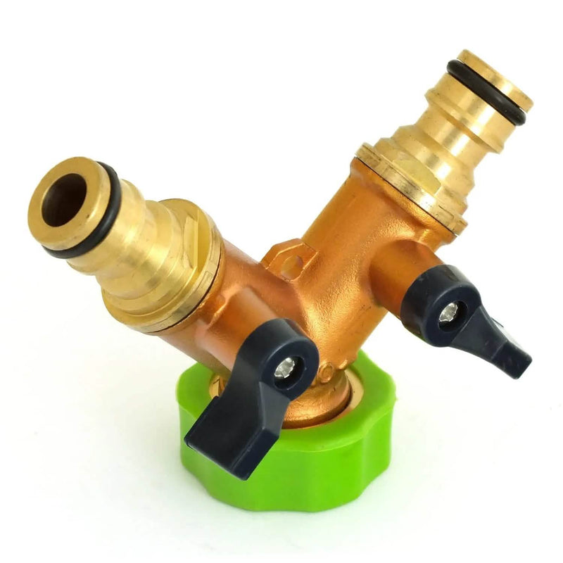 Voche Garden Tap Adaptor Voche Solid Brass 2 Way Double Outside Garden Hose Pipe Tap Splitter Adaptor