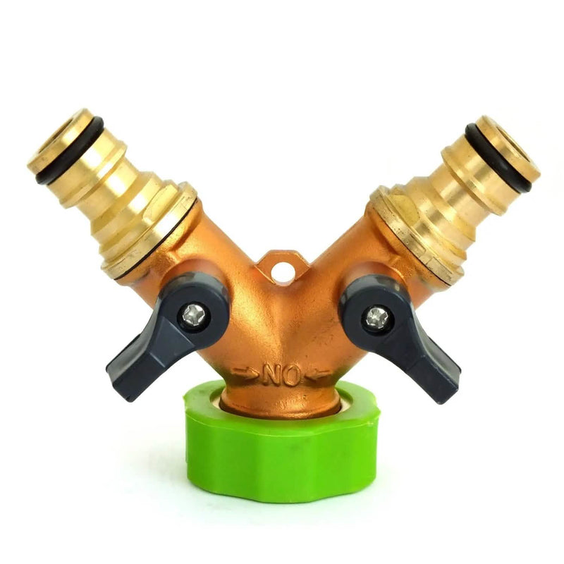 Voche Garden Tap Adaptor Voche Solid Brass 2 Way Double Outside Garden Hose Pipe Tap Splitter Adaptor