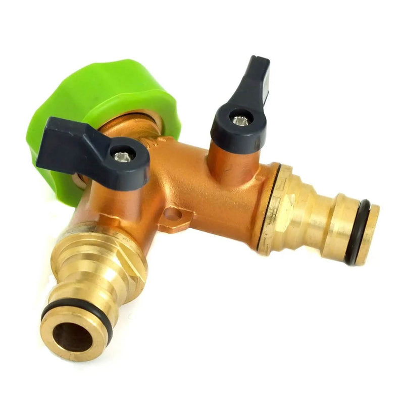 Voche Garden Tap Adaptor Voche Solid Brass 2 Way Double Outside Garden Hose Pipe Tap Splitter Adaptor