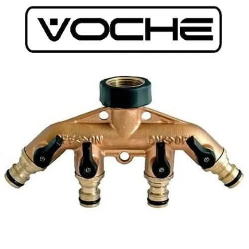 Voche Garden Tap Adaptor Voche Solid Brass 4 Way Adaptor - Garden Tap Multi Hose Connector Splitter