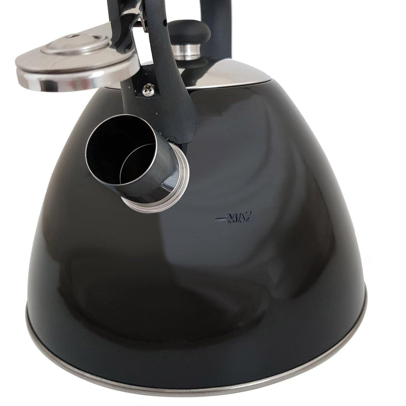 Voche kettle Metallic Black Stainless Steel Whistling Kettle Gas & Electric Hobs 3L