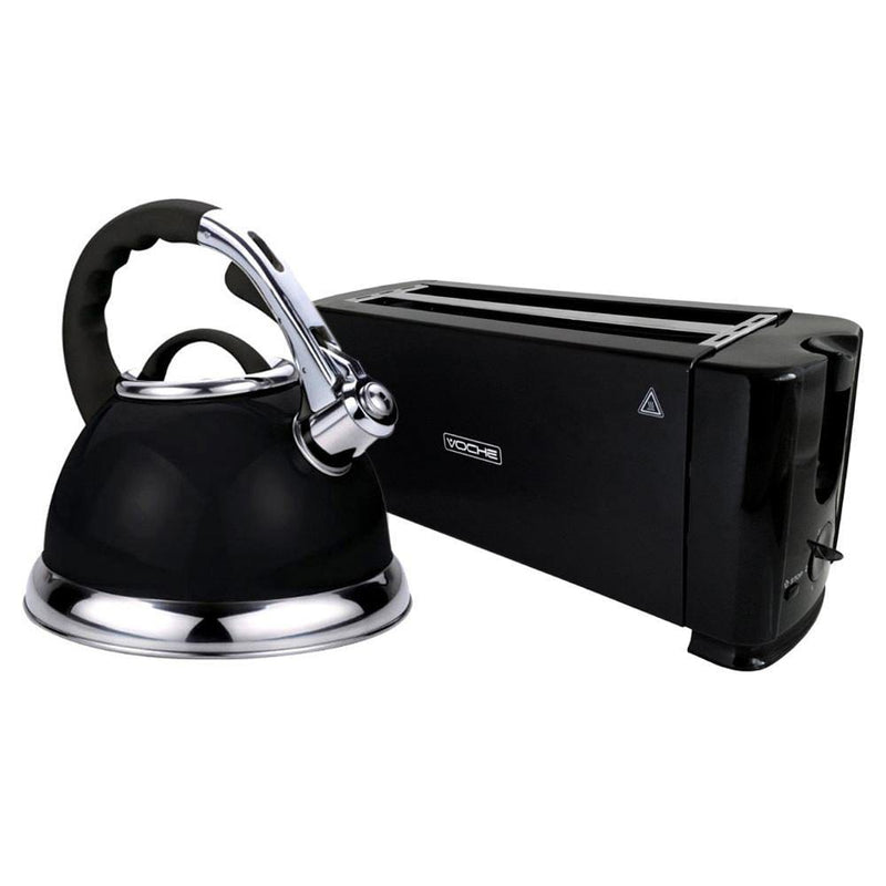 Voche kettle Voche Black 3.5 L Stainless Steel Whistling Kettle And 4 Slice 1300W Toaster Set