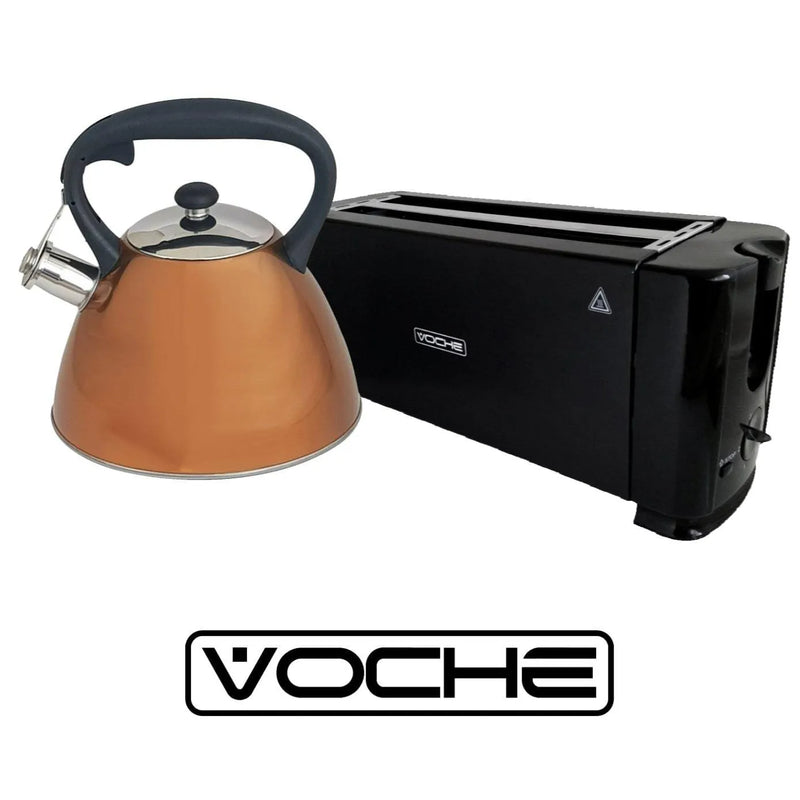 Voche kettle Voche Copper 3Ltr Stainless Steel Whistling Kettle And 4 Slice 1300W Toaster Set