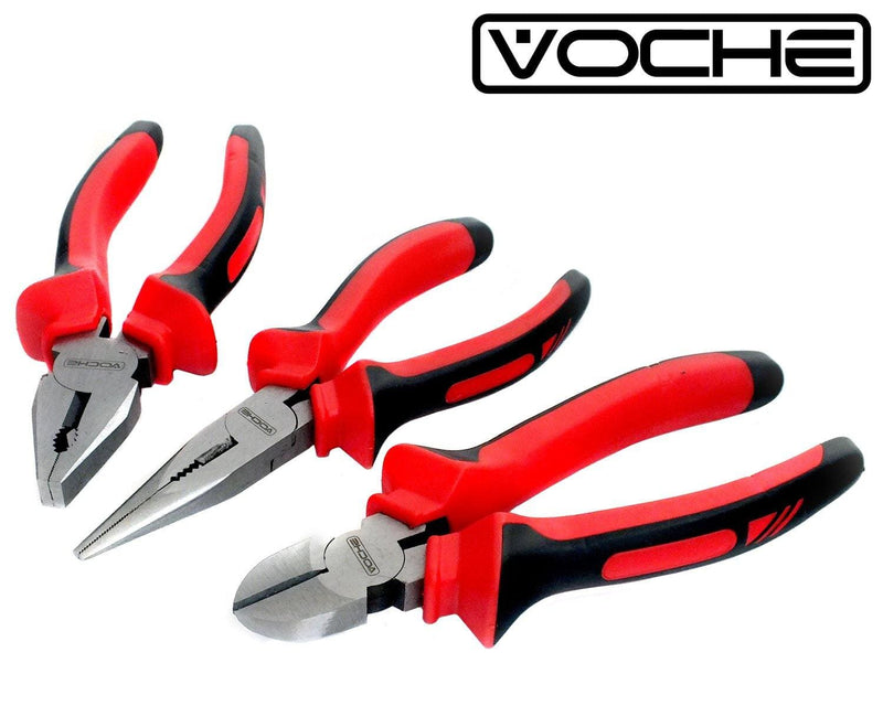 Voche Pliers 3Pce Voche Heavy Duty 200Mm Combination Long Nose Side Cutter Cutting Pliers Set