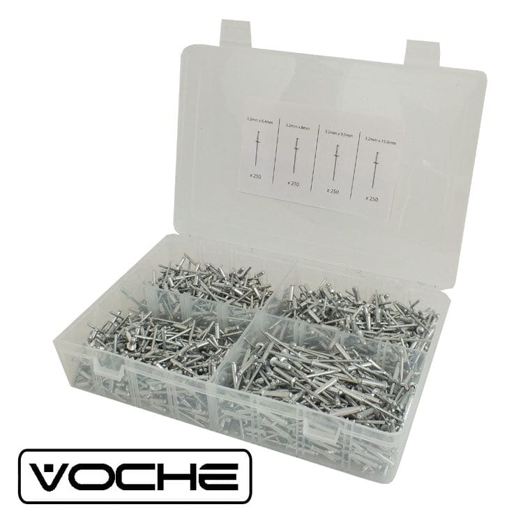 Voche Rivets Voche® 1000Pc Aluminium 3.2Mm Assorted Blind Pop Rivets Pack + Storage Case
