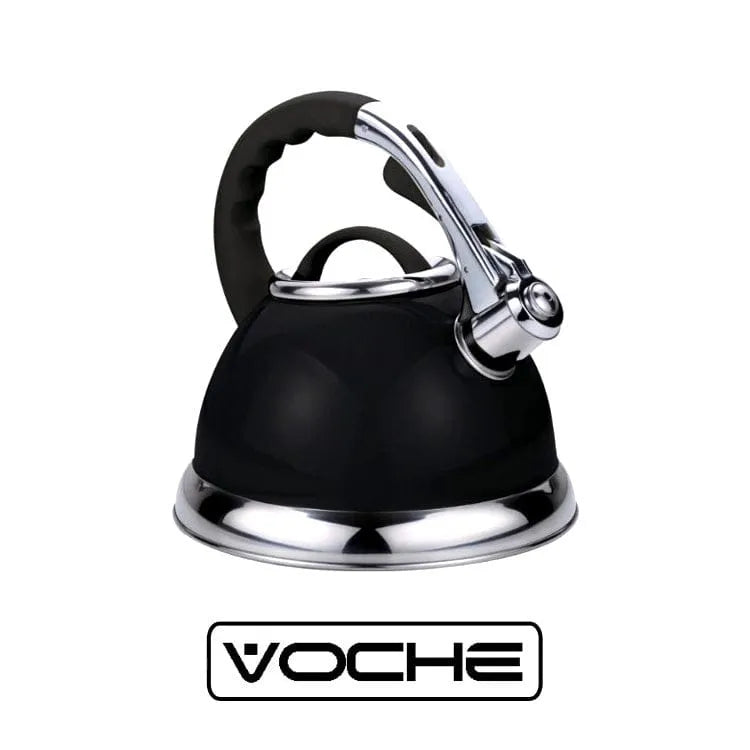 Voche Stovetop Whistling Kettle Voche® 3.5L Metallic Black Stainless Steel Whistling Kettle Gas & Electric Hobs