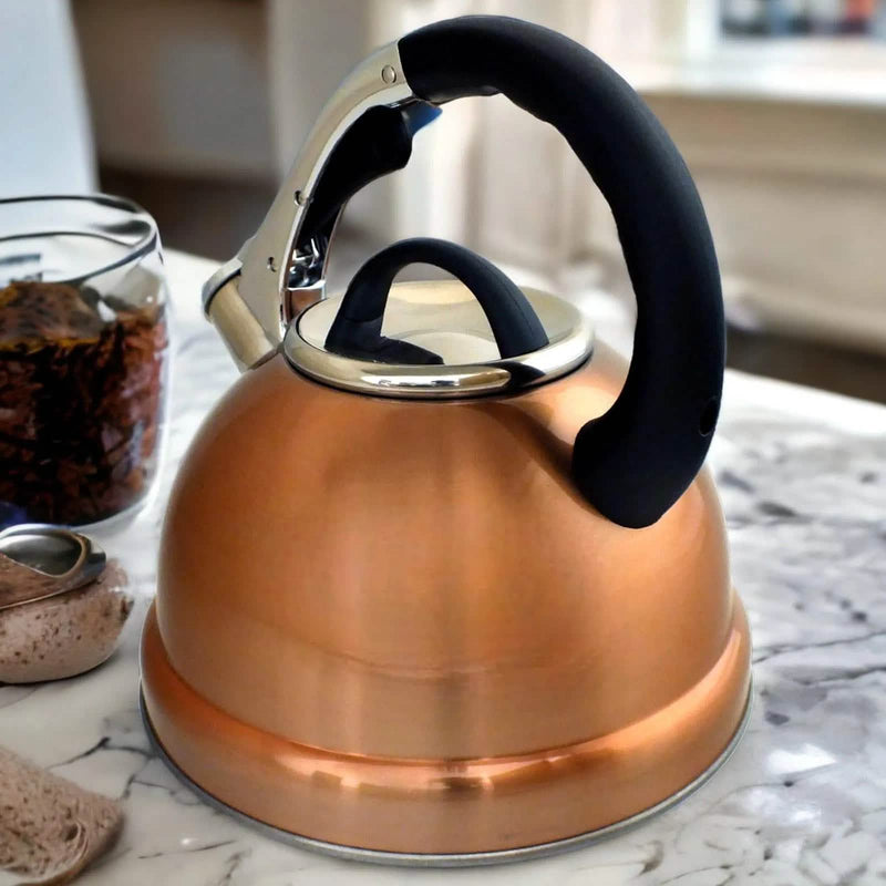 Voche® Stovetop Whistling Kettle Voche 3.5L Whistling Stovetop Kettle Stainless Steel with Stylish Copper Finish for Electric, Induction and Gas Hobs