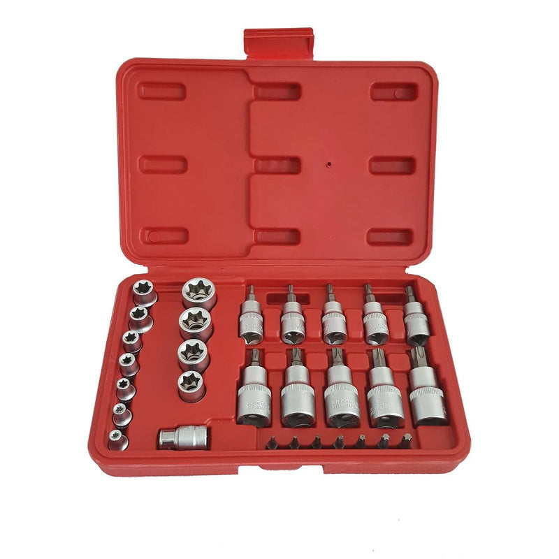 Voche Tool Sockets 30Pc Torx Star Sockets Bit Set Female E-Torx Security Bits 1/4 3/8 1/2