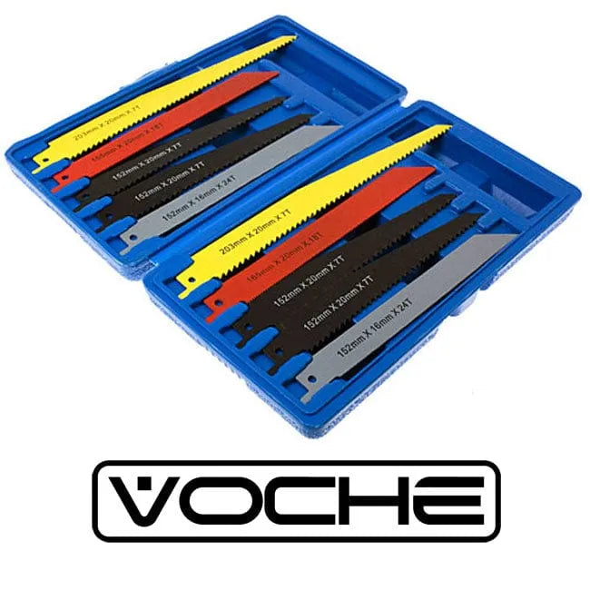 Voche Voche® 10 Pc Reciprocating Saw Blade Set Metal & Wood Blades 1/2" Shank + Case