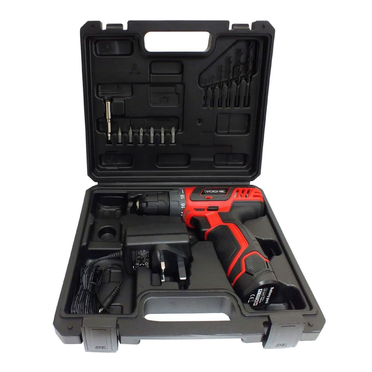 Voche Voche® 12V Li-Ion Rechargeable Cordless Drill Driver Fast Charger +253Pc Bit Set