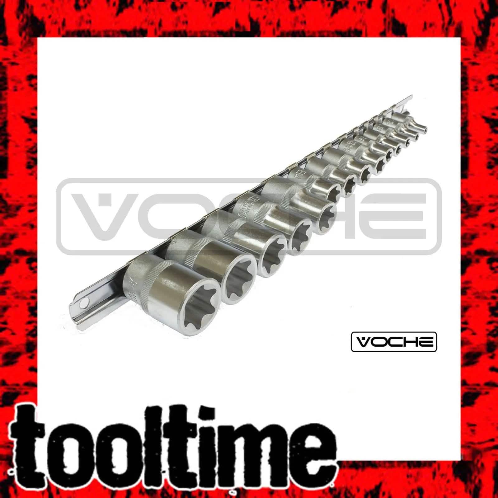 Voche Voche 14Pc Chrome Vanadium Female Tx Star Torx Star Socket Set Sockets Rail