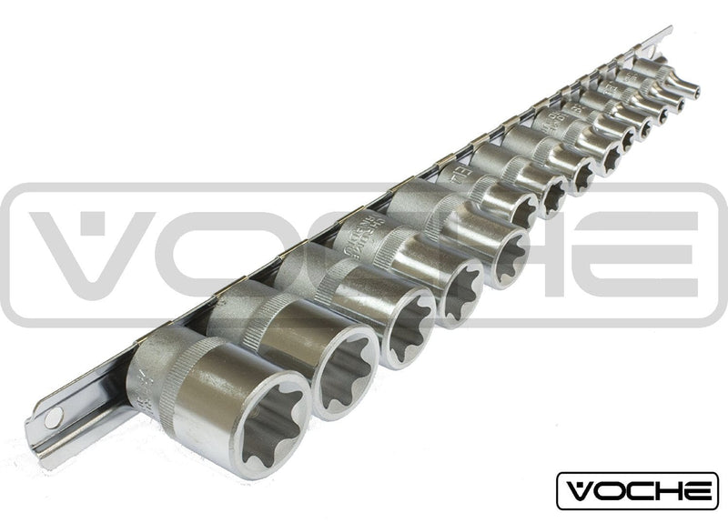 Voche Voche 14Pc Chrome Vanadium Female Tx Star Torx Star Socket Set Sockets Rail