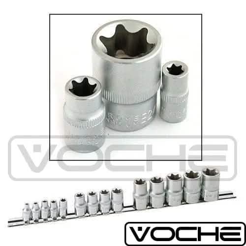 Voche Voche 14Pc Chrome Vanadium Female Tx Star Torx Star Socket Set Sockets Rail