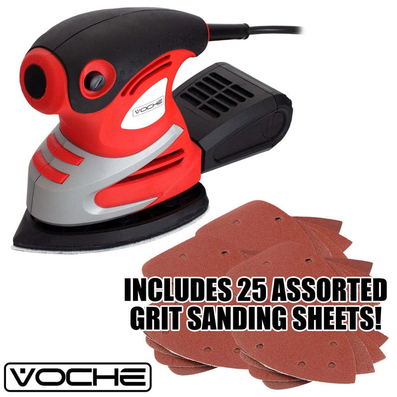 Voche Voche® 200W Electric Palm Detail Sander 25 Sanding Sheets & Dust Collection Box