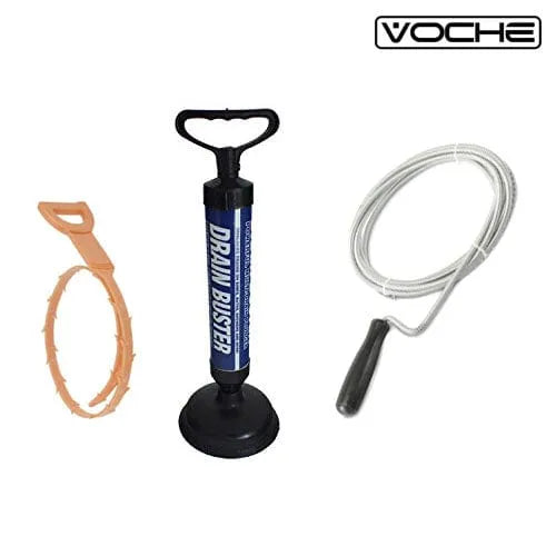 Voche Voche® 3Pc Drain Buster Suction Plunger Drain Unblocker + 2 Flexible Brushes Set