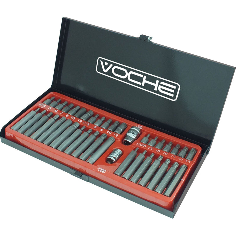 Voche Voche® 40Pc Power Impact Bit Set Hex, Spline And Torx With 1/2" And 3/8" Drive