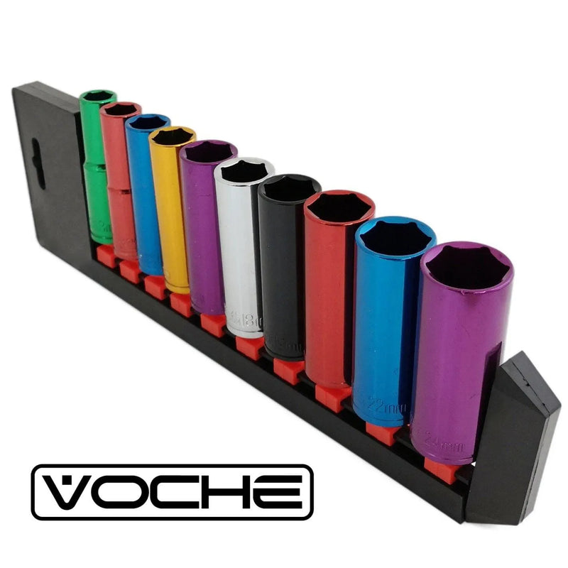 Voche Voche Pro 10 Piece 1/2" Deep Drive Coloured Socket Set With Storage Rail