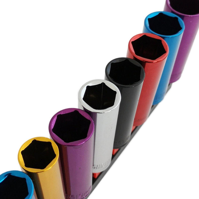 Voche Voche Pro 10 Piece 1/2" Deep Drive Coloured Socket Set With Storage Rail