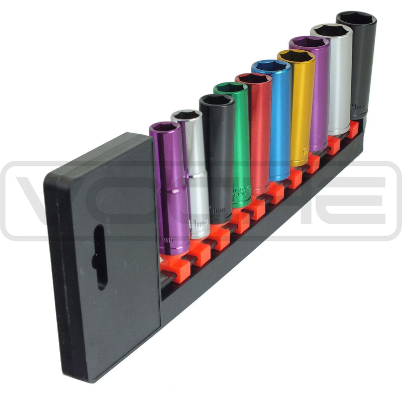 Voche Voche® Pro 10 Piece 3/8" Deep Opti-Drive Coloured Socket Set With Storage Rail