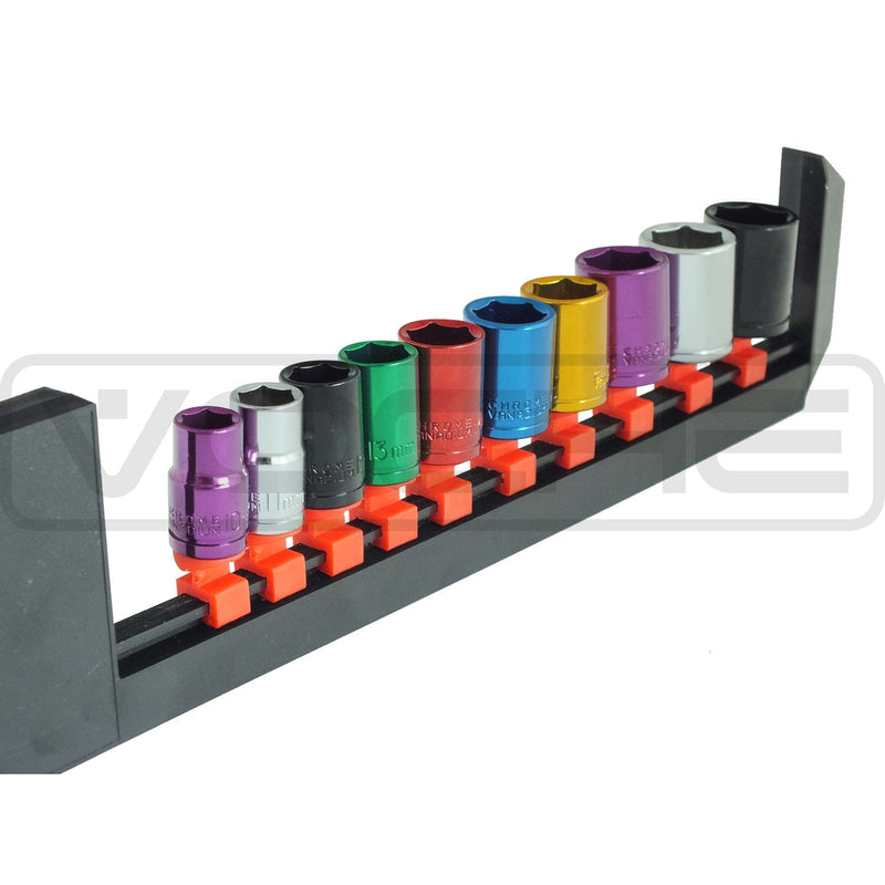 Voche Voche® Pro 10 Piece 3/8" Shallow Drive Coloured Socket Set With Storage Rail