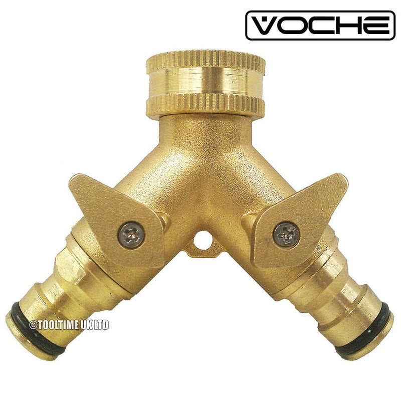 Voche Voche Solid Brass Garden Hose Pipe Double Tap Connector Dual Adaptor Splitter