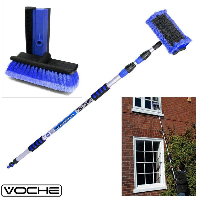 Voche Wash Brush Voche® 2m Wash Brush + Squeegee Aluminium Telescopic Extending Cars Vans Windows