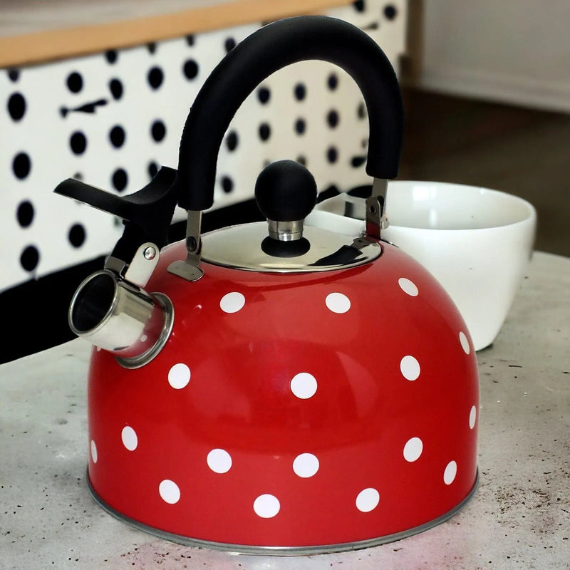 Voche Whistling Stovetop Kettle Voche 2.5 Litre Stainless Steel Whistling Stovetop Kettle | Red with White Polka Dots