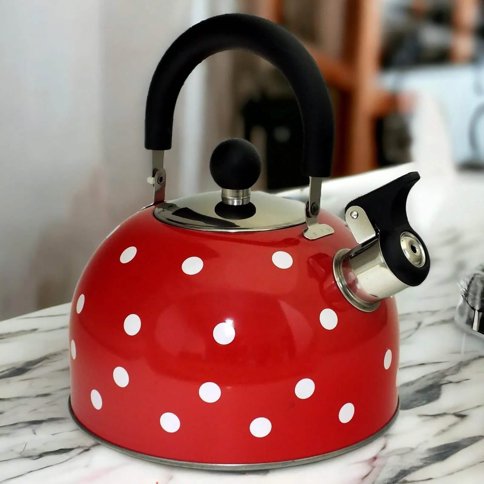 Voche Whistling Stovetop Kettle Voche 2.5 Litre Stainless Steel Whistling Stovetop Kettle | Red with White Polka Dots