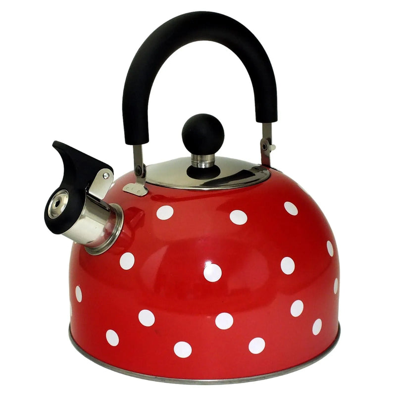 Voche Whistling Stovetop Kettle Voche 2.5 Litre Stainless Steel Whistling Stovetop Kettle | Red with White Polka Dots