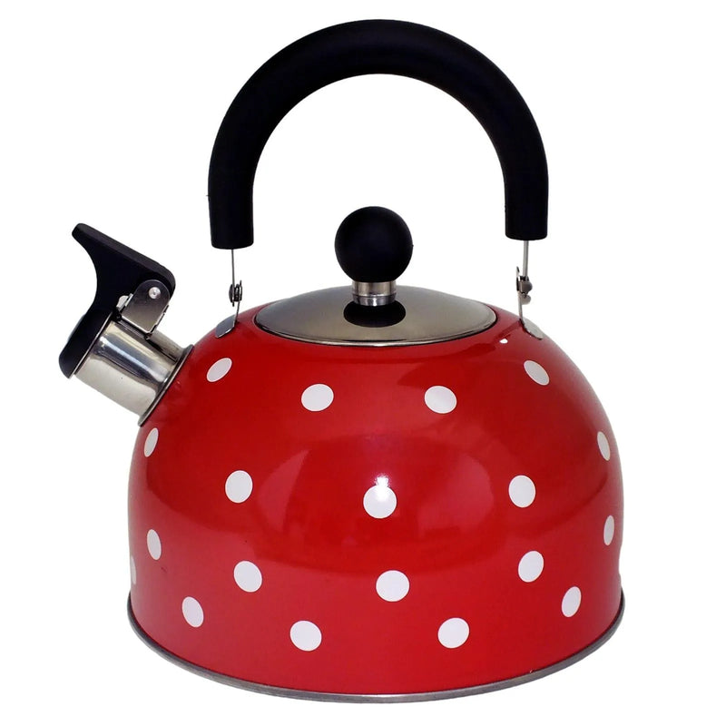 Voche Whistling Stovetop Kettle Voche 2.5 Litre Stainless Steel Whistling Stovetop Kettle | Red with White Polka Dots