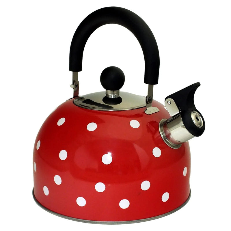 Voche Whistling Stovetop Kettle Voche 2.5 Litre Stainless Steel Whistling Stovetop Kettle | Red with White Polka Dots