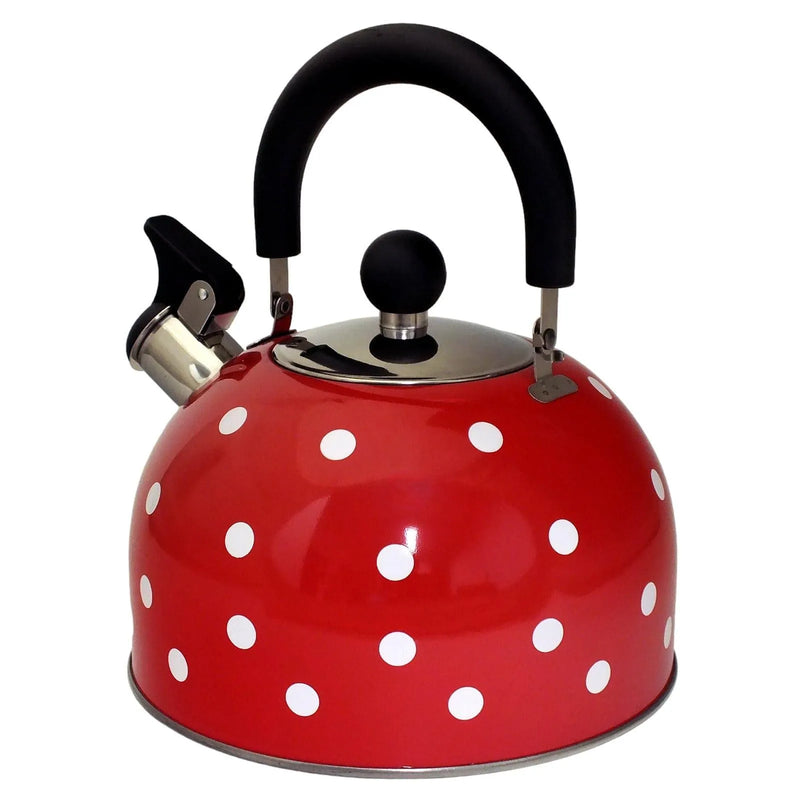 Voche Whistling Stovetop Kettle Voche 2.5 Litre Stainless Steel Whistling Stovetop Kettle | Red with White Polka Dots