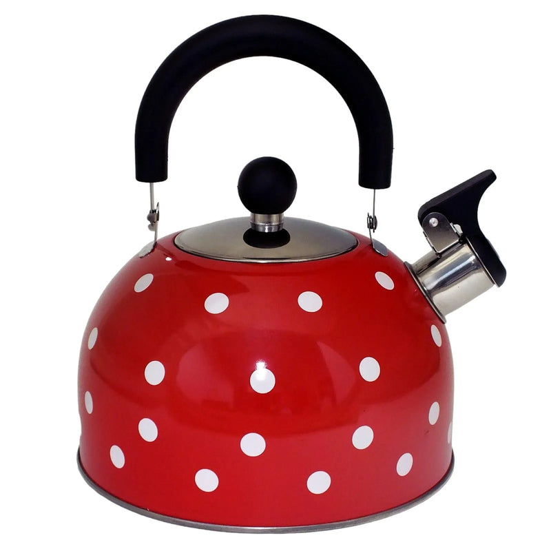 Voche Whistling Stovetop Kettle Voche 2.5 Litre Stainless Steel Whistling Stovetop Kettle | Red with White Polka Dots