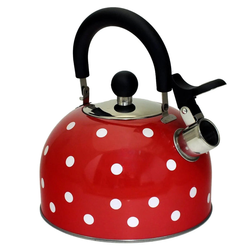 Voche Whistling Stovetop Kettle Voche 2.5 Litre Stainless Steel Whistling Stovetop Kettle | Red with White Polka Dots